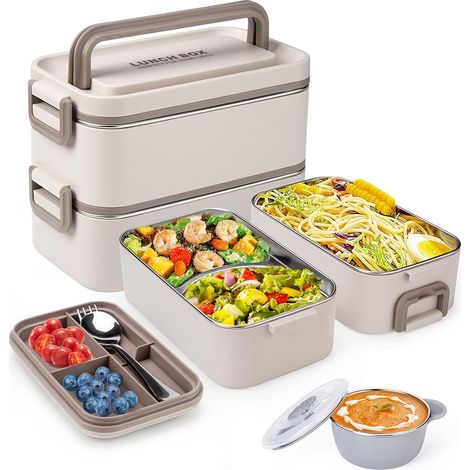 Boîte bento empilable 3 niveaux – Acier inoxydable – 4 compartiments – 2015g