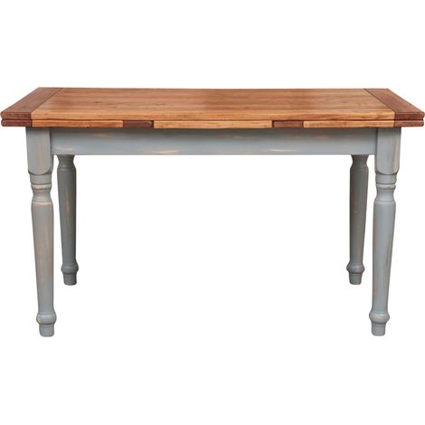 Ausziehtisch aus massivem Lindenholz mit antikierter grauer Struktur und Platte mit natürlichem Finish L160xPR90xH80 cm. Made in