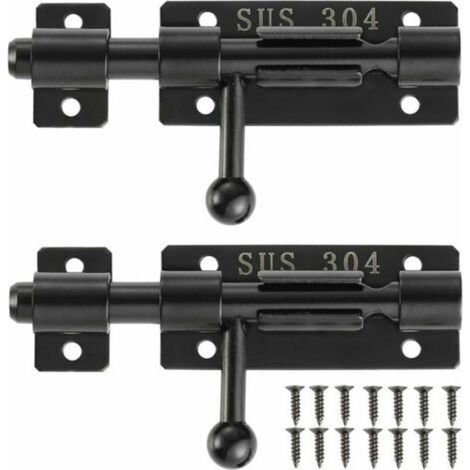 Serrature a catenaccio con foro per chiave, serrature per porte scorrevoli in acciaio inox 304, 4", nere, confezione da 2