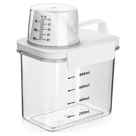 Distributeur de lessive hermétique de 1100 ml avec verre doseur, boîte de rangement, boîte à lessive pour lessive (1/5)