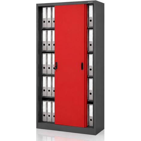 Armoire de bureau métallique à portes coulissantes, anthracite-rouge, 900x1850x400 mm: KUBA