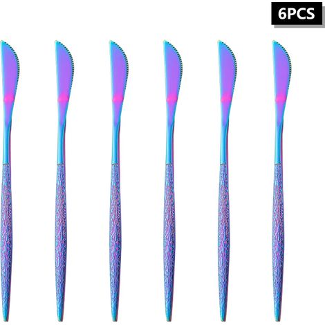 (Ensemble de 6 couteaux) Ensemble de couverts en acier inoxydable coloré avec manches fissurés (1/2)