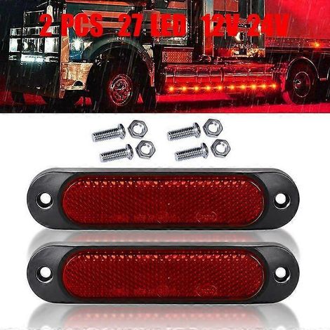 Lot de 2 feux de position latéraux à LED pour camions, remorques, bateaux, 12-24 V, rouges (1/4)