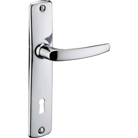 1 - Poignée de Porte Intérieure - Acier Embouti - Avec Trou de Clé - Pour Chambre à Coucher - Finition Chromé - Gris - Entraxe 165 mm - Carré 7 mm