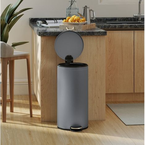 Papelera con pedal 30 L con tapa Softclose, metal, gris oscuro HAVRYA (1/5)