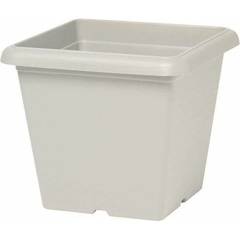 Vaso da fiori quadrato - GARDEN ID - Teramo pietra bianca - 40 x 35 cm - Resistente ai graffi - Effetto pietra - Con fori (1/2)