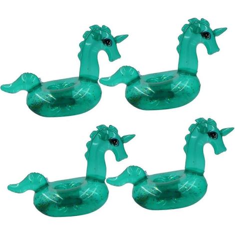 Lot de 4 porte-gobelets gonflables verts flottants, accessoires de plage et de piscine pour l'été