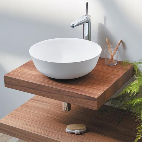 Lavabo blanco mate sobre encimera redondo BOL Ø41cm marmol cultivado Ø41x15h (1/2)