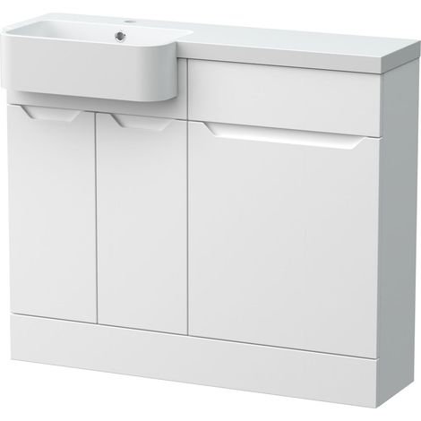 Teddesley Floor Standing Compact 2 Door Combination Vanity Basin WC Unit with Polymarble Basin, 1000mm, Left Hand, Matt White