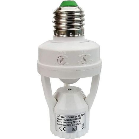 E27-Fassung mit PIR-Bewegungsmelder – 360°-Erfassung – Erfassungsbereich bis zu 6 m – Einstellbarer Timer von 10 s bis 5 min – Einstellbare Dämmerungsempfindlichkeit von 3–2000 Lux (1/5)