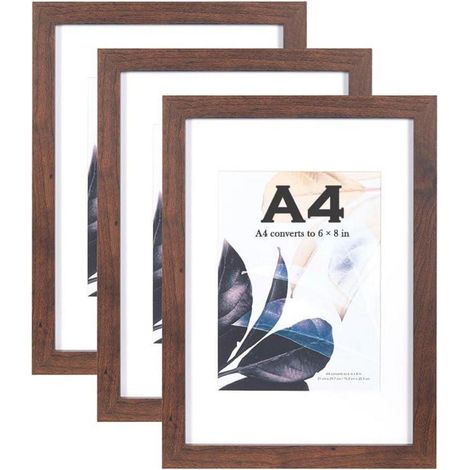 Bilderrahmen Walnuss A4 3er Set Passepartout Wandmontage walnuss A4-3P (1/5)