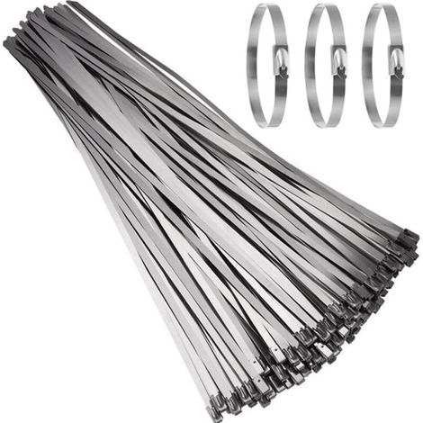 Collier de Serrage Inox 100 Pièces 500×4,6mm, Attache Câblées Inox, Serre Cable Acier, Collier de Serrage Métallique pour (1/4)