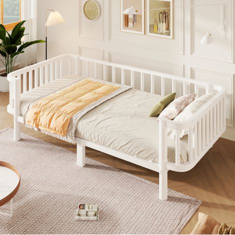 Lettino per bambini 90x200 cm in metallo bianco, base a doghe in acciaio, struttura stabile per camera da letto o soggiorno (1/5)