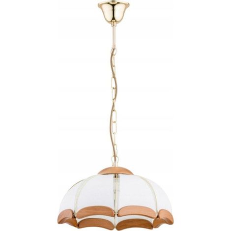 Alfa SIKORKA Classic Pendant Ceiling Lamp 32cm H65cm, White & Gold Metal with Wooden Accents, 1xE27 Max 15W, Dimmable with Compatible Bulb