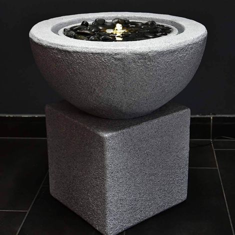 Sfera Cascata Artificiale da Giardino Ø50x24 cm in Fibrocemento con LED e Pompa Grigia