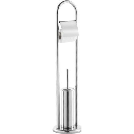 Bagno Italia Porta scopino e carta igienica piantana cromo in metallo altezza 83 cm accessori bagno