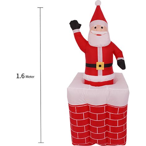 Père Noël gonflable de 1,6 m avec cheminée et lumière, jouet gonflable pour la décoration intérieure et extérieure. (1/5)