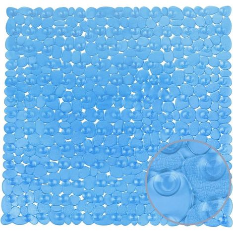 (Bleu, 54x54 cm) Tapis de Douche Carré en PVC, Tapis en Plastique Antidérapant, Tapis de Bain avec 182 Ventouses (1/5)