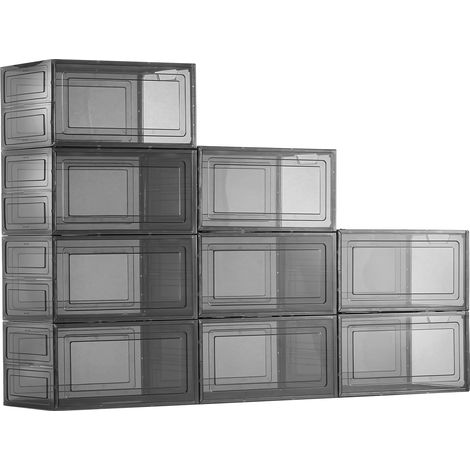 VEVOR Scatole Porta Scarpe, Adatte Fino alla Taglia 13 USA, 9 Scatole Porta Scarpe Trasparenti Impilabili con Porta Magnetica, Contenitori in Plastica per Stivali e Cappelli, Nero Trasparente