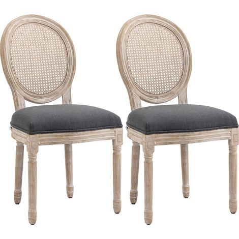 Lot de 2 chaises de Salle à Manger - Chaise de Salon médaillon Style Louis XVI - Bois Massif sculpté, patiné (1/5)