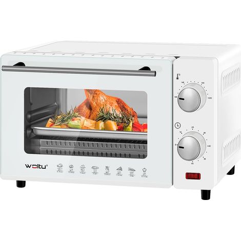 WOLTU Fornetto Elettrico 10L 800W. Forno per Pizza Elettrico. Mini Forno con Teglia. Griglia e Pinza. Temperatura tra 100-230℃. Timer 0-60 min. Bianco