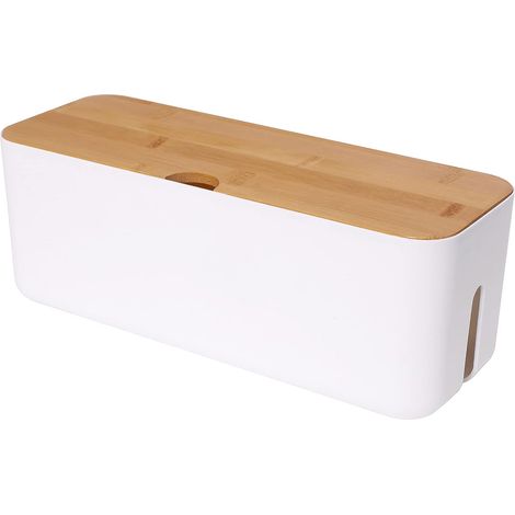 Boîte de rangement de câbles blanche, petite, pour rallonge, multiprise, parafoudre, cache-câbles, idéale pour bureau, maison ou cuisine. (1/5)