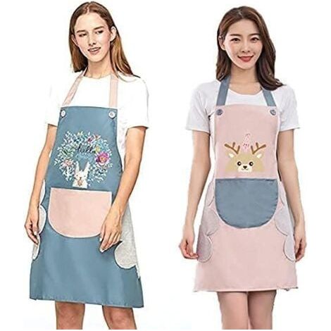 Lot de 2 tabliers de cuisine(bleu et rose) réglables pour homme et femme avec 2 poches pour la maison, le restaurant, l'artisanat, le jardin, le barbecue, l'école, le café (1/5)