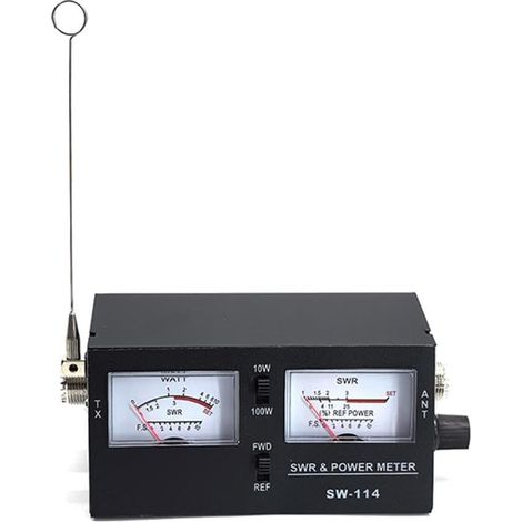 SW-114 SWR-HF-Feldstärkemessgerät mit 3 Funktionen: Analoger VSWR- und Relativleistungstester (27–30 MHz, 10 W–100 W) für CB-Funkantennen und Koaxialkabel