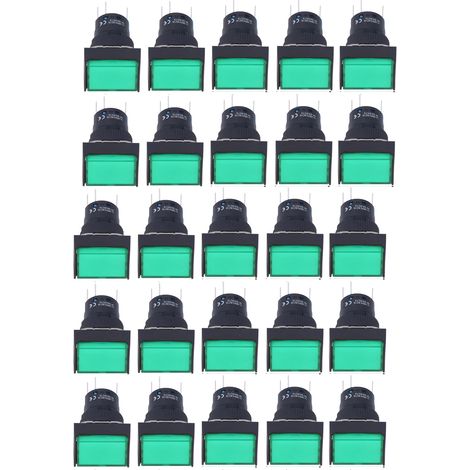 25 interrupteurs à bouton-poussoir momentanés autobloquants rectangulaires avec voyant lumineux 12 V BEMLA1611DSJ 16 mm (vert) (1/5)