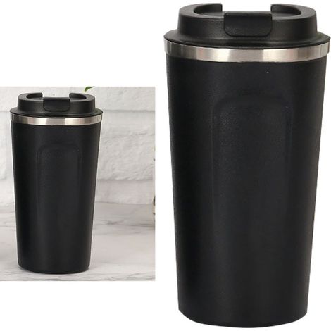 Reisebecher, lebensmittelechter Edelstahl 304, doppelwandige Isolierung, geeignet für heiße und kalte Getränke, 510 ml, Schwarz (1/5)