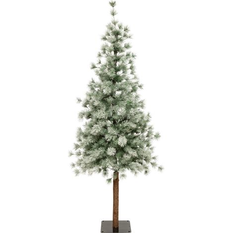 Fééric Lights And Christmas – Sapin de Noël artificiel vert clair enneigé H 180 cm – Pied en bois recyclé et métal – 24 branches pour un aspect naturel