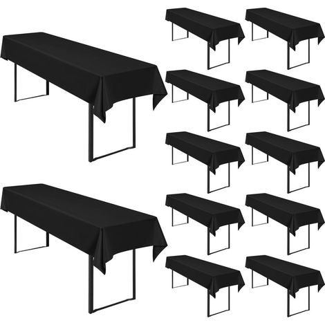 Nappe de table de bière 12 pièces Noir 250x100cm Polyester pour Fêtes & Événements