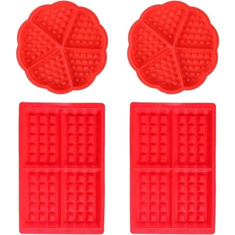 Moule À Gaufre - Silicone Alimentaire - Pour Four Micro-ondes Congélateur - Forme Carrée Et Coeur - 4 Pièces