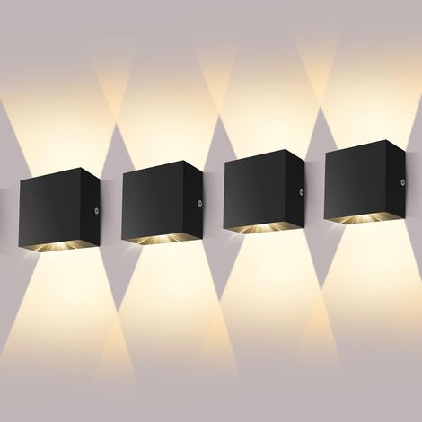 Pack of 4 LED Wall Lights 7 W Modern Interior 3000 K Square Black Decor  Warm White Modern Up Down Aluminum Wall Lamp for Bedrooms, Living Room (1/5)