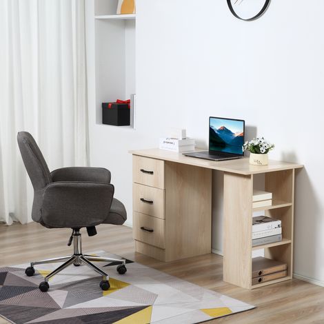 Bureau 120 x 50 cm avec étagères et tiroirs, pour petit espace, bureau à domicile, chambre à coucher, couleur bois (1/5)