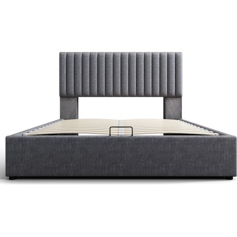 Letto imbottito 160x200cm grigio contenitore letto matrimoniale led app control letto con funzione di ricarica usb tipo c, testata regolabile (senza materasso) (1/5)