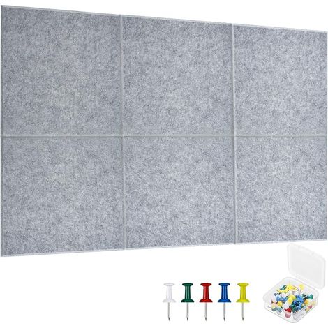 Felt Board, 6 Pieces 30 x 30 cm Decorative Felt Board Thickness 1.2 cm, Self-Adhesive Photo Board, Wall Chart for Home/Office – Light Grey (1/5)