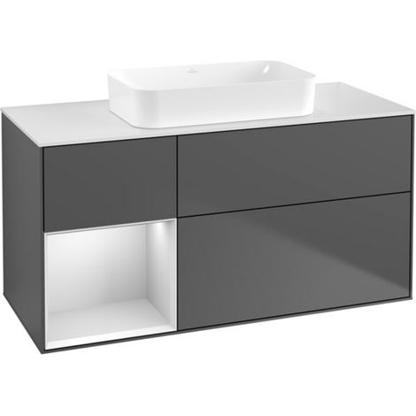 V&B Waschtischunterschrank Finion 120x60 cm, Reg li wh. m Lac, Anthrac. m (1/2)