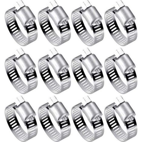 Lot de 12 Colliers de Serrage Tuyau en Acier Inoxydable 304 - Réglables (16-25mm) pour Tuyaux d'Eau, Réservoirs de Gaz et Tubes Automobiles