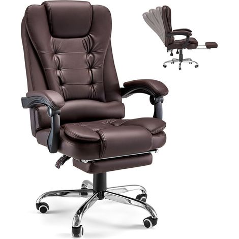 YODOLLA Bürostuhl 200kg Belastbarkeit, Ergonomischer Chefsessel Schreibtischstuhl mit Liegefunktion, Höhenverstellbar Office Chair mit Fußstütze aus Leder, Braun (1/5)