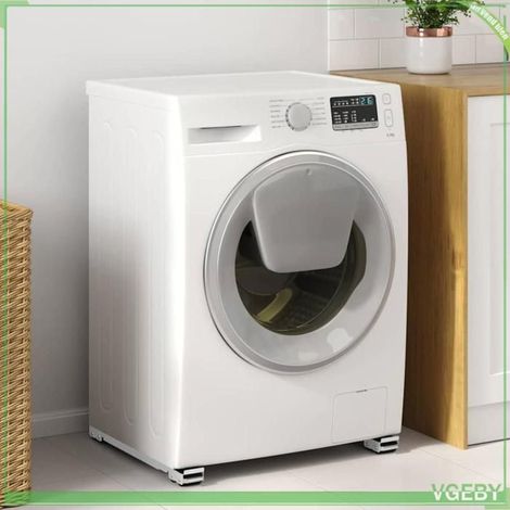 Socle pour machine à laver - FAFEISY - 42009956 - Ajustable - Avec roues - Acier inoxydable argenté (1/5)