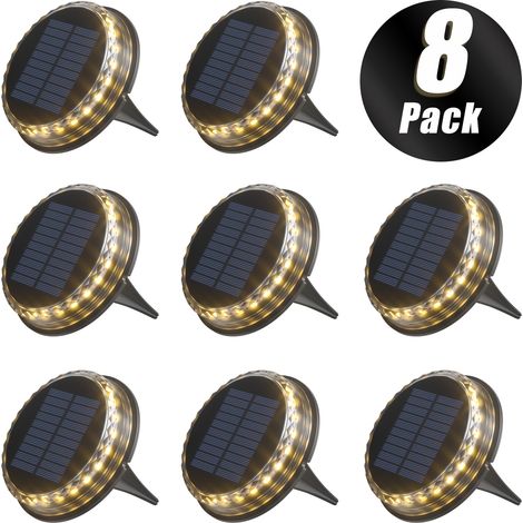 8 pièces spots solaires encastrables LED chauds extérieurs étanches IP68 disques solaires pour jardin paysager cour allée terrasse patio chemin (1/5)