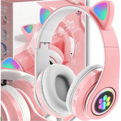 Cuffie Bluetooth con orecchie da gatto, rosa, con microfono, wireless, per bambini (1/5)