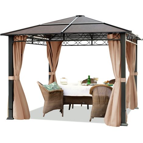 TOOLPORT Garden pavilion 3x3 m waterproof ALU DELUXE gazebo with 4 sides Party tent in brown translucent PC roof (1/5)