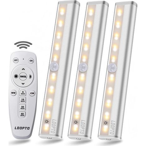 Lot de 3 lampes LED sans fil avec télécommande, applique murale sans fil Éclairage LED pour chambre Éclairage pour placards et vitrines. Installation sans fil. (1/5)