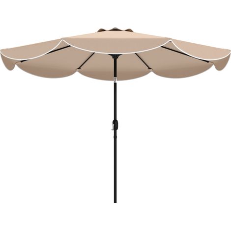 Parasol de terrasse extérieur Ø2,7 m avec manivelle et poignée réglables sur 3 positions, couleur kaki (1/5)