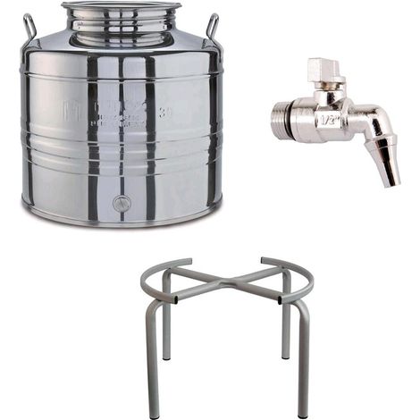 Contenitore Bidone Fusto In Acciaio Inox per Olio 50 Litri con Rubinetto e Supporto Portafusto (1/5)