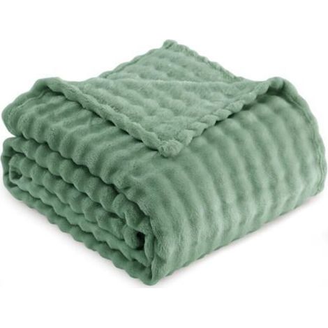 Couverture polaire pour canapé - Couverture simple verte moelleuse et confortable avec motif réversible, 130 x 155 cm (1/4)
