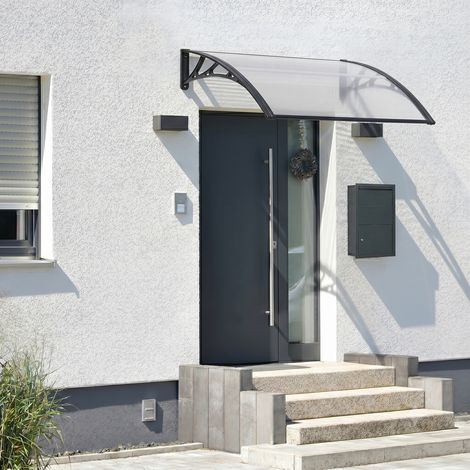 Marquesina exterior para Puertas Mellerud protección policarbonato / plástico 100 x 60 cm - Transparente y Negro [en.casa] (1/5)