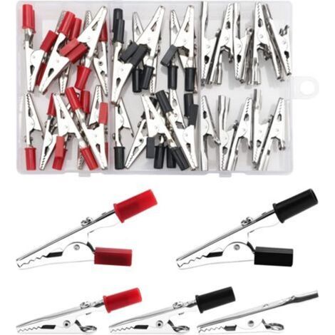 Pince de serrage55 de 5 Styles Pince Crocodile, Pinces Crocodiles en Métal Plaqué, pour Tests Électriques de Laboratoire, avec une Poignée en Matière Plastique (Noir/Rouge) (1/4)